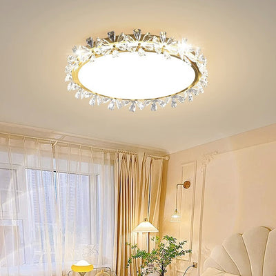 Modern Luxury Round Iron Acrylic Plastic Flower LED Flush Mount Ceiling Light For Bedroom