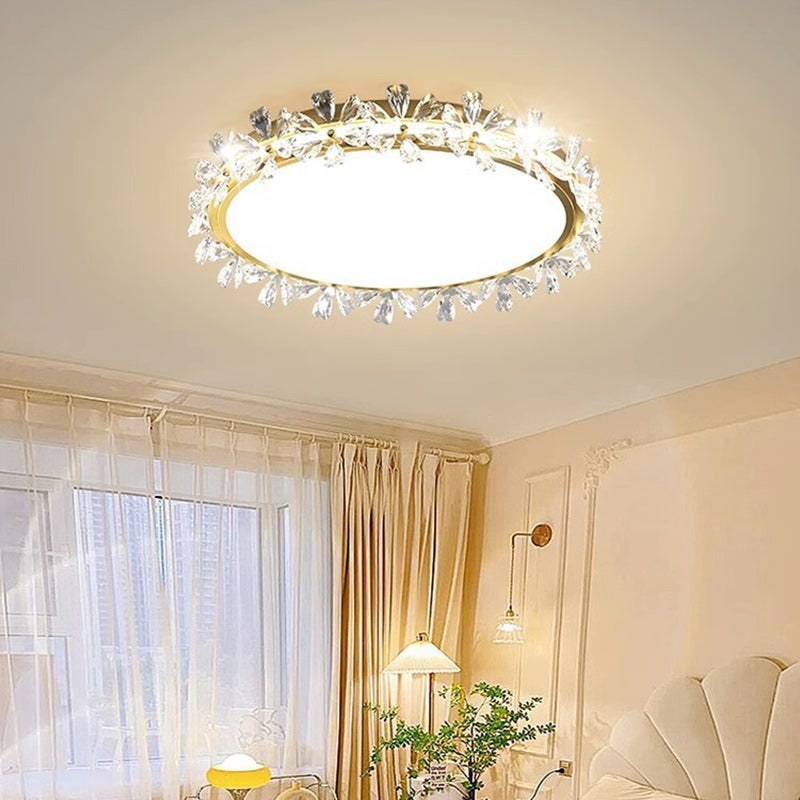 Modern Luxury Round Iron Acrylic Plastic Flower LED Flush Mount Ceiling Light For Bedroom