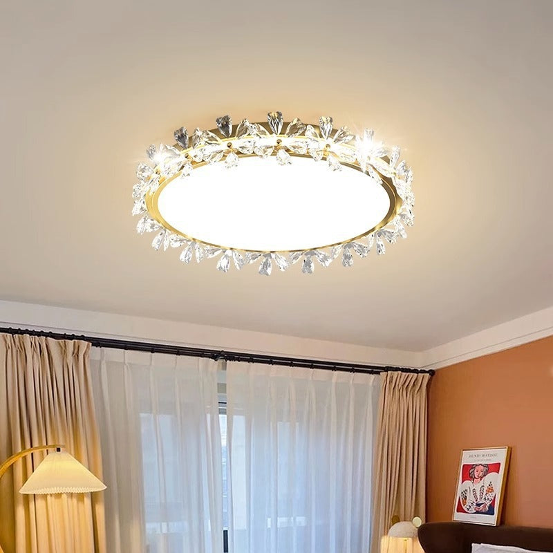 Modern Luxury Round Iron Acrylic Plastic Flower LED Flush Mount Ceiling Light For Bedroom