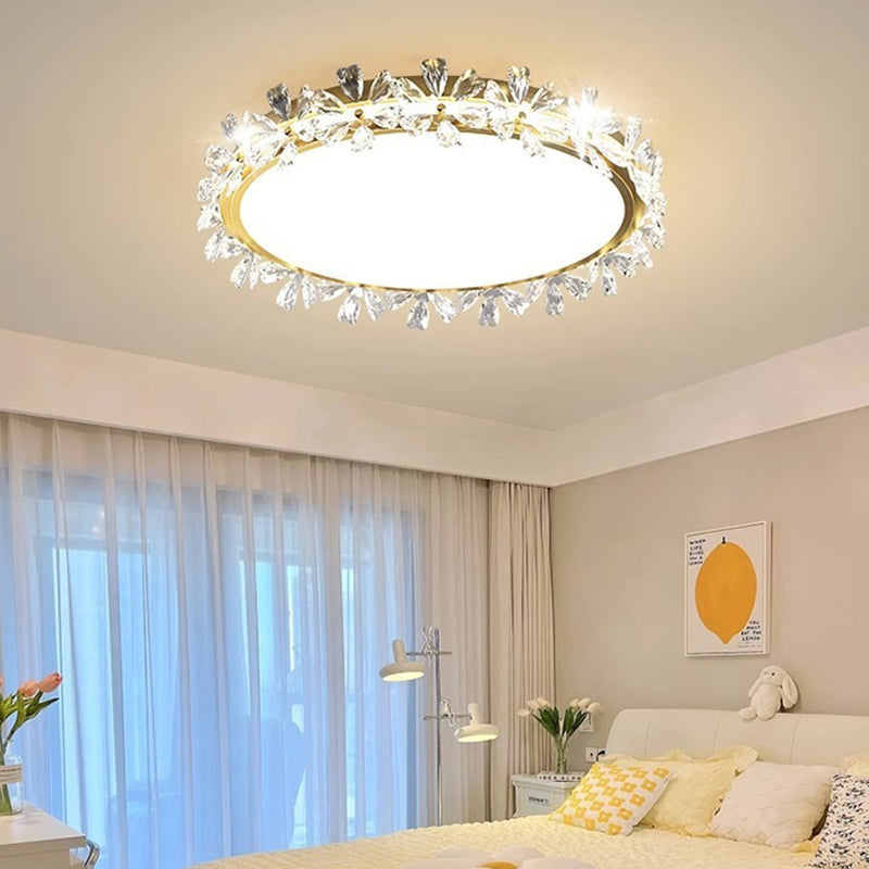 Modern Luxury Round Iron Acrylic Plastic Flower LED Flush Mount Ceiling Light For Bedroom