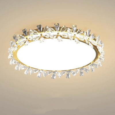 Modern Luxury Round Iron Acrylic Plastic Flower LED Flush Mount Ceiling Light For Bedroom