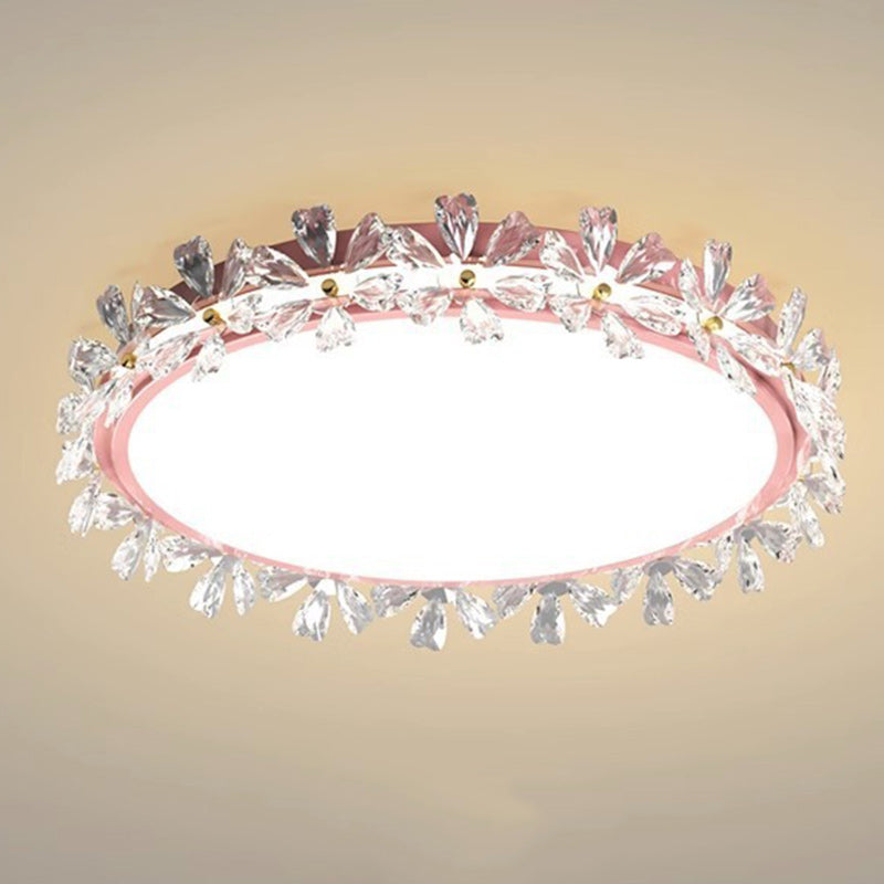 Modern Luxury Round Iron Acrylic Plastic Flower LED Flush Mount Ceiling Light For Bedroom