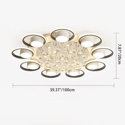 Traditional European Circle Iron Acrylic LED Semi-Flush Mount Ceiling Light For Living Room