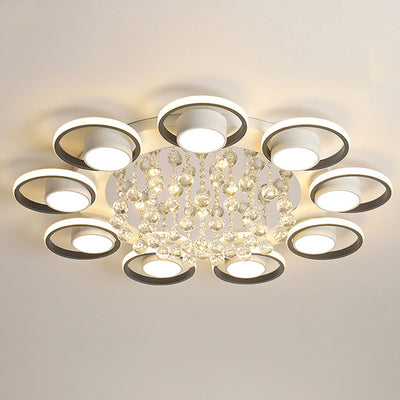 Traditional European Circle Iron Acrylic LED Semi-Flush Mount Ceiling Light For Living Room