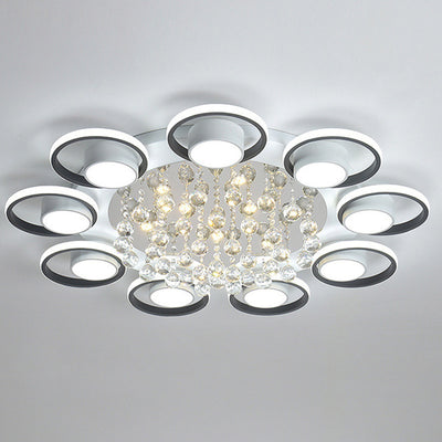 Traditional European Circle Iron Acrylic LED Semi-Flush Mount Ceiling Light For Living Room