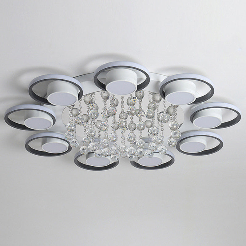 Traditional European Circle Iron Acrylic LED Semi-Flush Mount Ceiling Light For Living Room