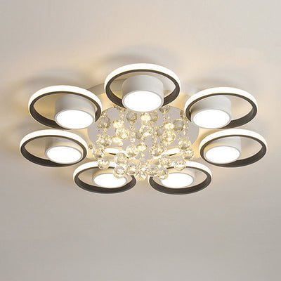 Traditional European Circle Iron Acrylic LED Semi-Flush Mount Ceiling Light For Living Room