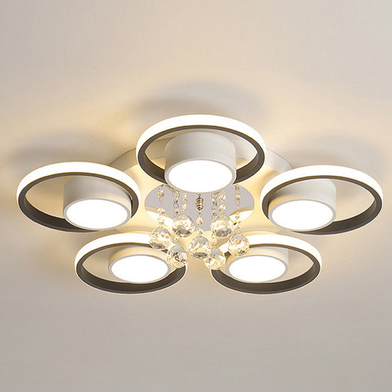 Traditional European Circle Iron Acrylic LED Semi-Flush Mount Ceiling Light For Living Room