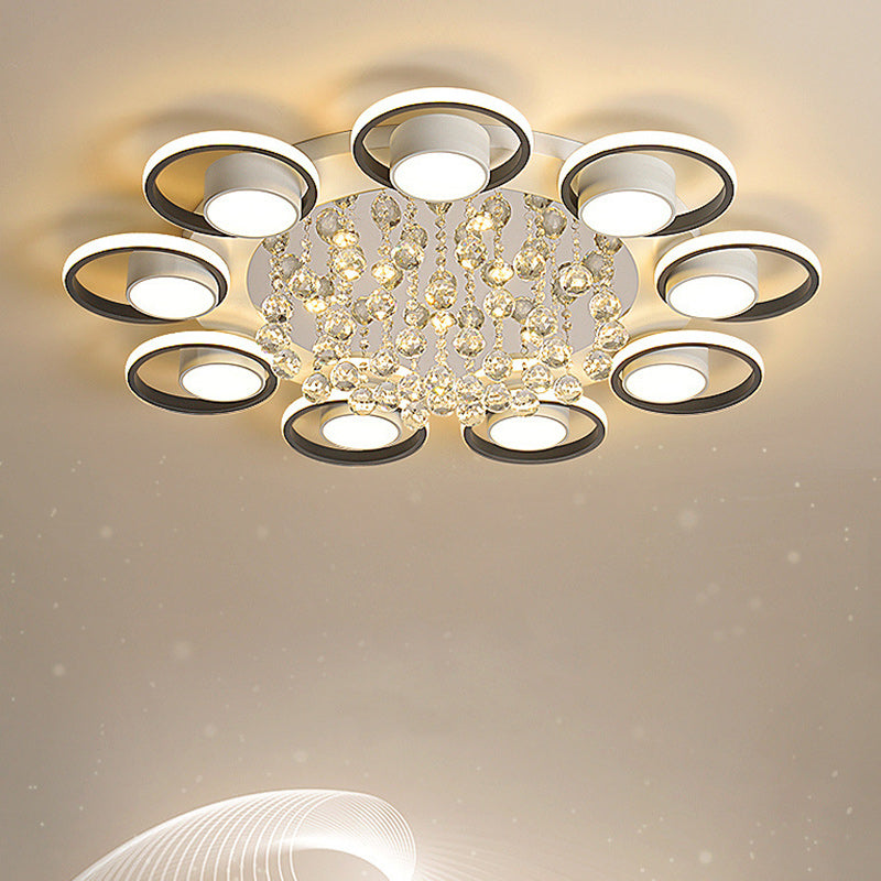 Traditional European Circle Iron Acrylic LED Semi-Flush Mount Ceiling Light For Living Room