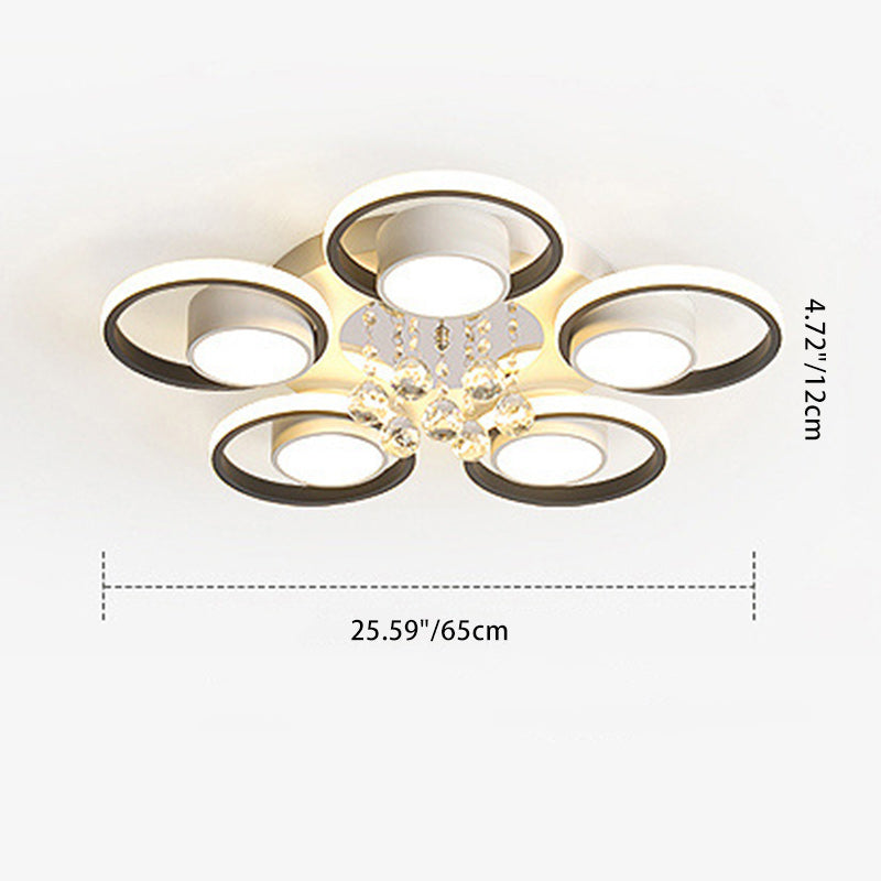 Traditional European Circle Iron Acrylic LED Semi-Flush Mount Ceiling Light For Living Room