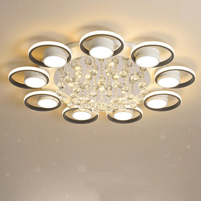 Traditional European Circle Iron Acrylic LED Semi-Flush Mount Ceiling Light For Living Room