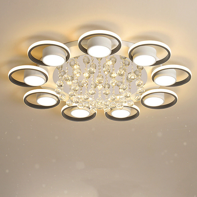 Traditional European Circle Iron Acrylic LED Semi-Flush Mount Ceiling Light For Living Room