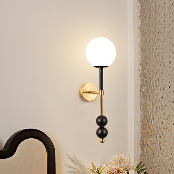 Traditional French Globe Iron Glass 1-Light Wall Sconce Lamp For Bedroom