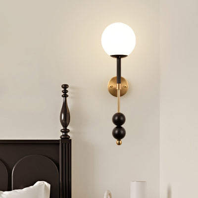 Traditional French Globe Iron Glass 1-Light Wall Sconce Lamp For Bedroom