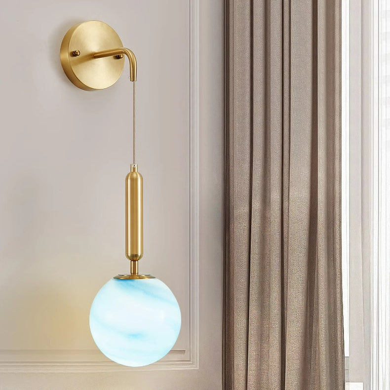 Contemporary Nordic Sphere Copper Glass 1-Light Wall Sconce Lamp For Bedroom