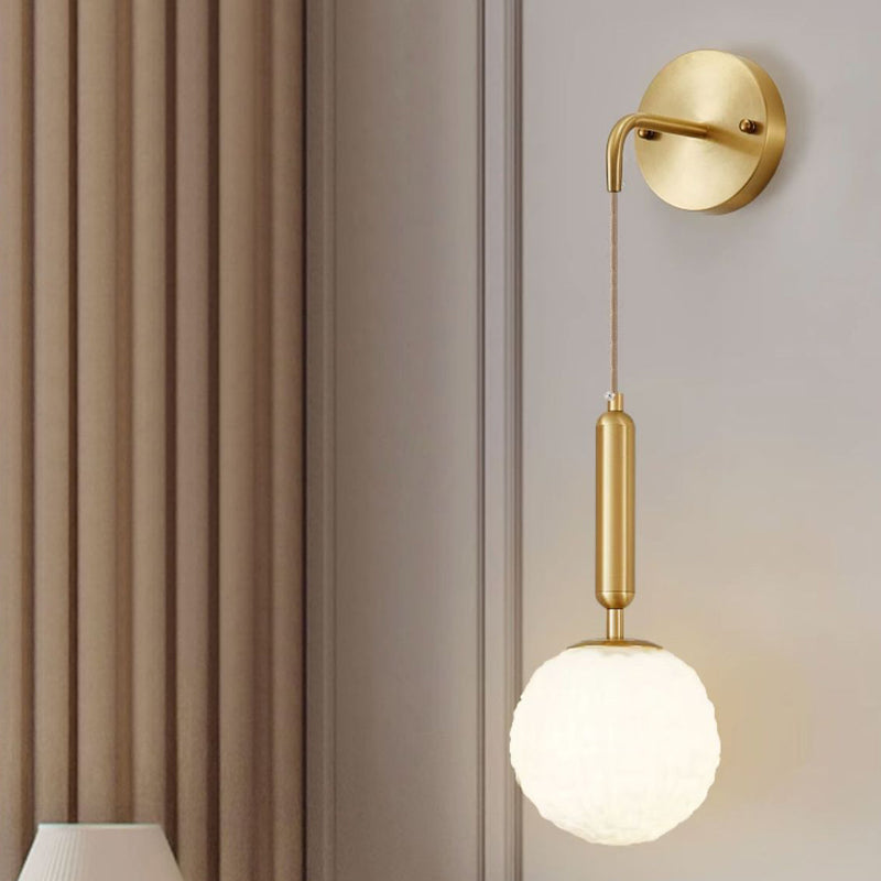 Contemporary Nordic Sphere Copper Glass 1-Light Wall Sconce Lamp For Bedroom