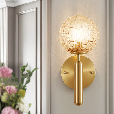 Contemporary Nordic Sphere Copper Glass 1-Light Wall Sconce Lamp For Bedroom