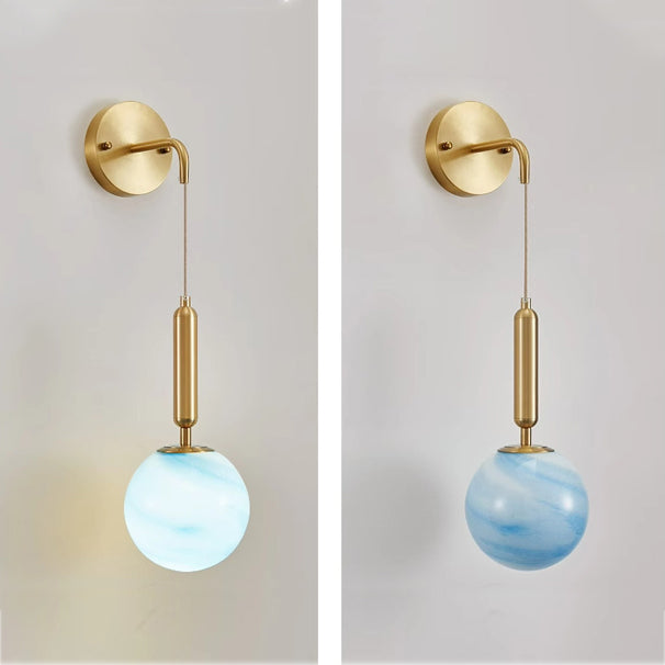 Contemporary Nordic Sphere Copper Glass 1-Light Wall Sconce Lamp For Bedroom