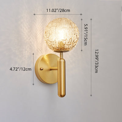 Contemporary Nordic Sphere Copper Glass 1-Light Wall Sconce Lamp For Bedroom