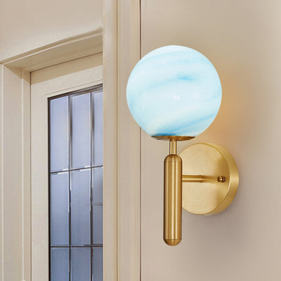 Contemporary Nordic Sphere Copper Glass 1-Light Wall Sconce Lamp For Bedroom