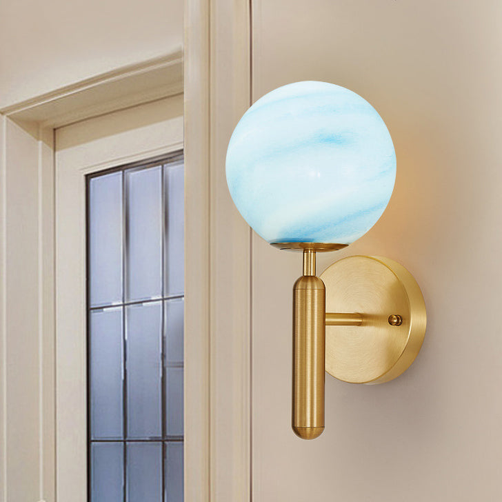 Contemporary Nordic Sphere Copper Glass 1-Light Wall Sconce Lamp For Bedroom