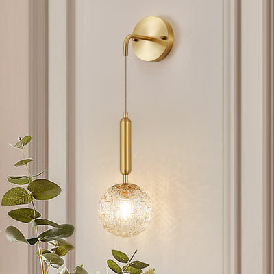 Contemporary Nordic Sphere Copper Glass 1-Light Wall Sconce Lamp For Bedroom