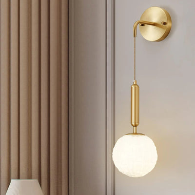 Contemporary Nordic Sphere Copper Glass 1-Light Wall Sconce Lamp For Bedroom