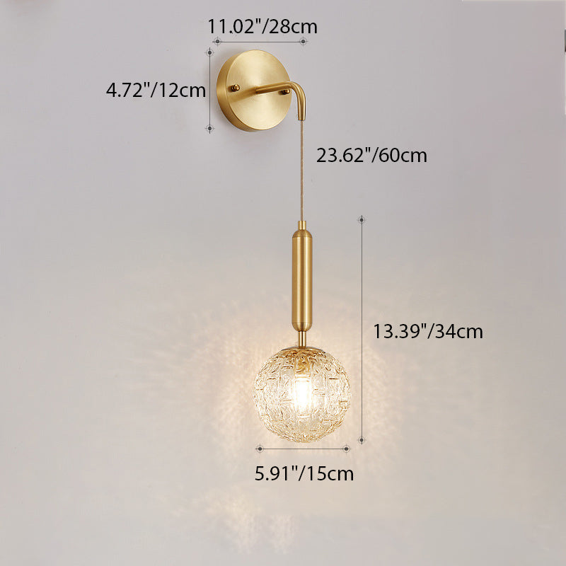 Contemporary Nordic Sphere Copper Glass 1-Light Wall Sconce Lamp For Bedroom