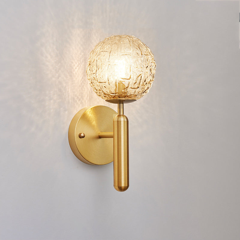 Contemporary Nordic Sphere Copper Glass 1-Light Wall Sconce Lamp For Bedroom