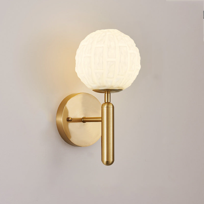 Contemporary Nordic Sphere Copper Glass 1-Light Wall Sconce Lamp For Bedroom