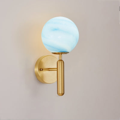 Contemporary Nordic Sphere Copper Glass 1-Light Wall Sconce Lamp For Bedroom