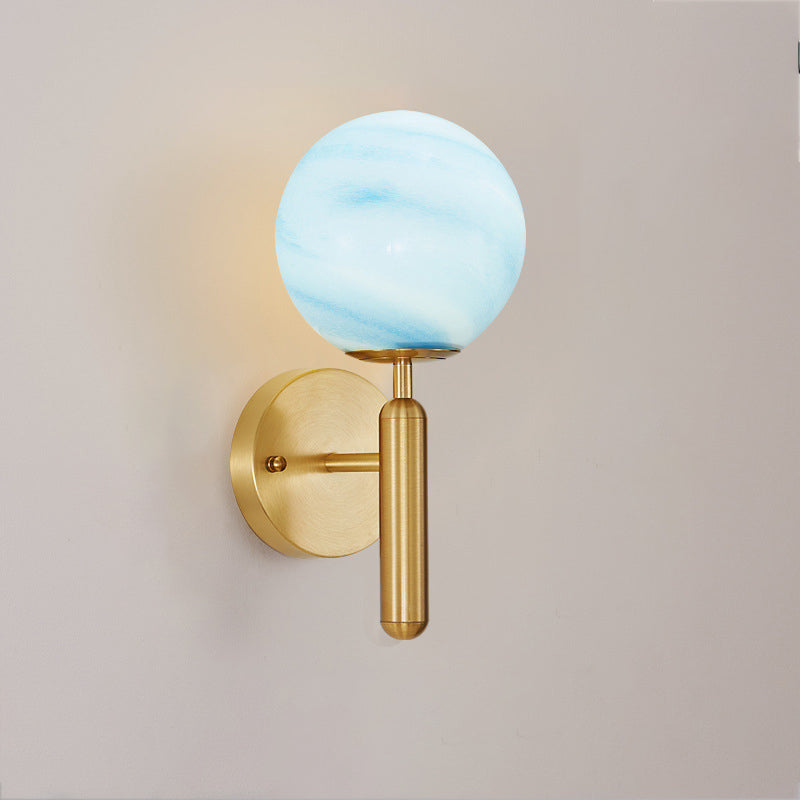 Contemporary Nordic Sphere Copper Glass 1-Light Wall Sconce Lamp For Bedroom