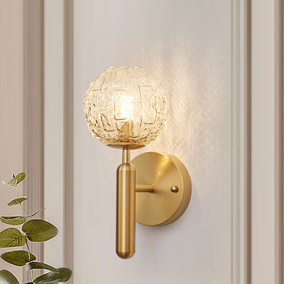 Contemporary Nordic Sphere Copper Glass 1-Light Wall Sconce Lamp For Bedroom