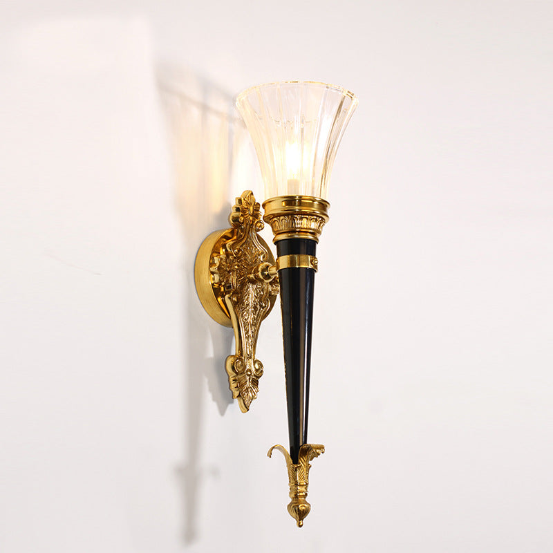 Traditional French Torch Cone Copper Glass 1-Light Wall Sconce Lamp For Living Room