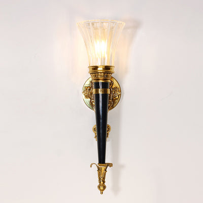 Traditional French Torch Cone Copper Glass 1-Light Wall Sconce Lamp For Living Room