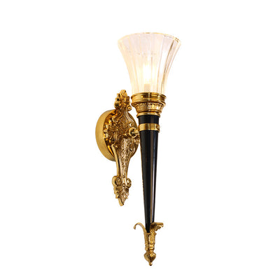 Traditional French Torch Cone Copper Glass 1-Light Wall Sconce Lamp For Living Room