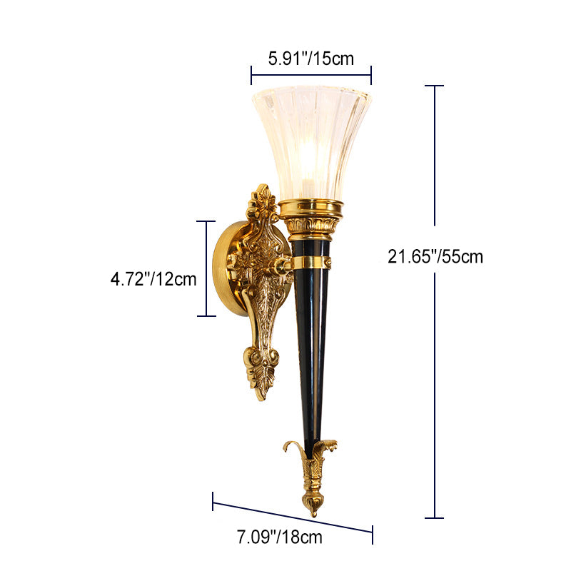 Traditional French Torch Cone Copper Glass 1-Light Wall Sconce Lamp For Living Room