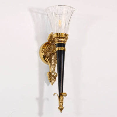 Traditional French Torch Cone Copper Glass 1-Light Wall Sconce Lamp For Living Room