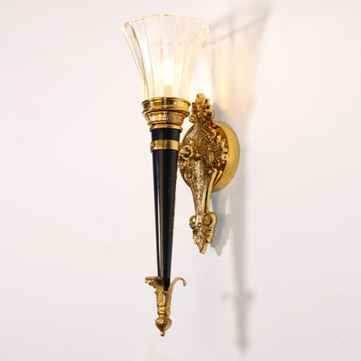 Traditional French Torch Cone Copper Glass 1-Light Wall Sconce Lamp For Living Room