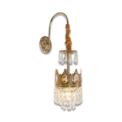 Traditional French Crown Brass Crystal 1-Light Wall Sconce Lamp For Living Room