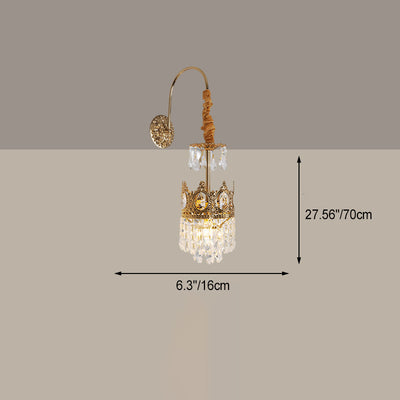 Traditional French Crown Brass Crystal 1-Light Wall Sconce Lamp For Living Room