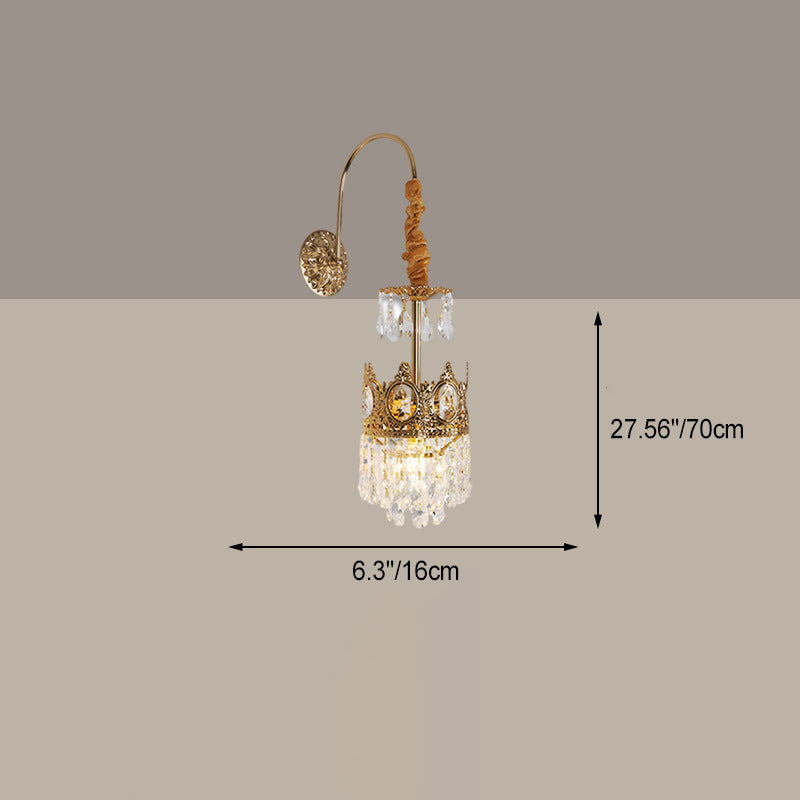 Traditional French Crown Brass Crystal 1-Light Wall Sconce Lamp For Living Room