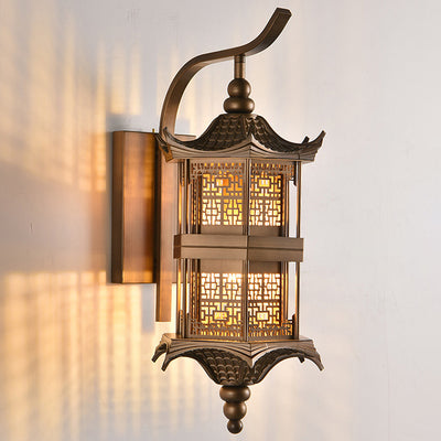 Traditional Chinese Tower Rectangular Metal 1-Light Wall Sconce Lamp For Outdoor Patio