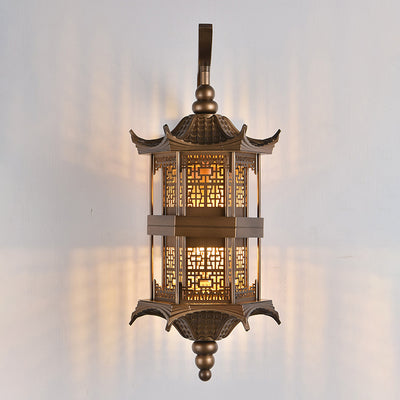 Traditional Chinese Tower Rectangular Metal 1-Light Wall Sconce Lamp For Outdoor Patio