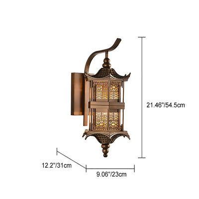 Traditional Chinese Tower Rectangular Metal 1-Light Wall Sconce Lamp For Outdoor Patio