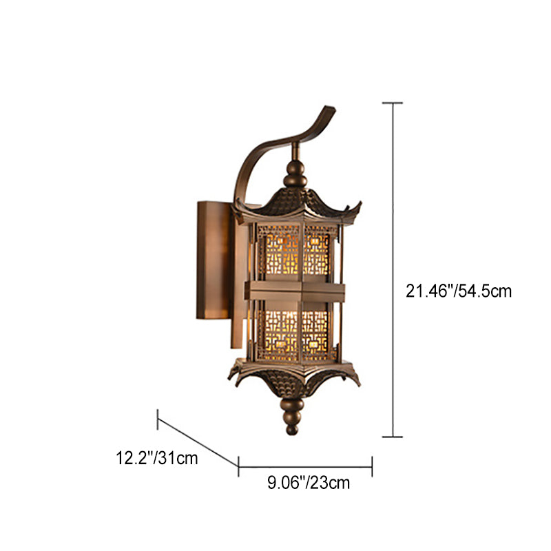 Traditional Chinese Tower Rectangular Metal 1-Light Wall Sconce Lamp For Outdoor Patio