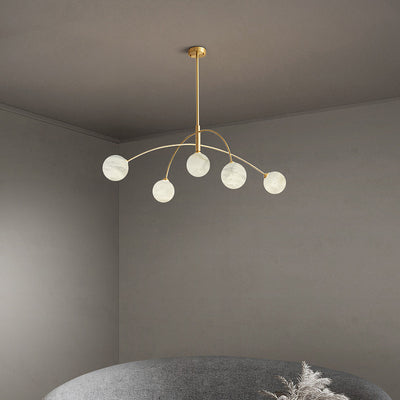 Modern Simplicity Copper Marble Sphere 5-Light Chandelier For Living Room