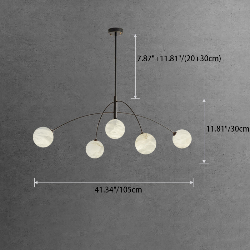 Modern Simplicity Copper Marble Sphere 5-Light Chandelier For Living Room