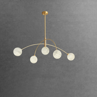 Modern Simplicity Copper Marble Sphere 5-Light Chandelier For Living Room