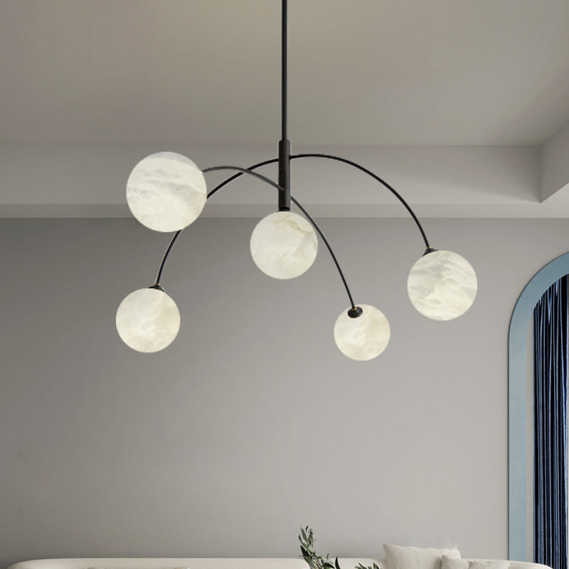 Modern Simplicity Copper Marble Sphere 5-Light Chandelier For Living Room